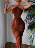 Brown Halter Cutout Bodycon Dress