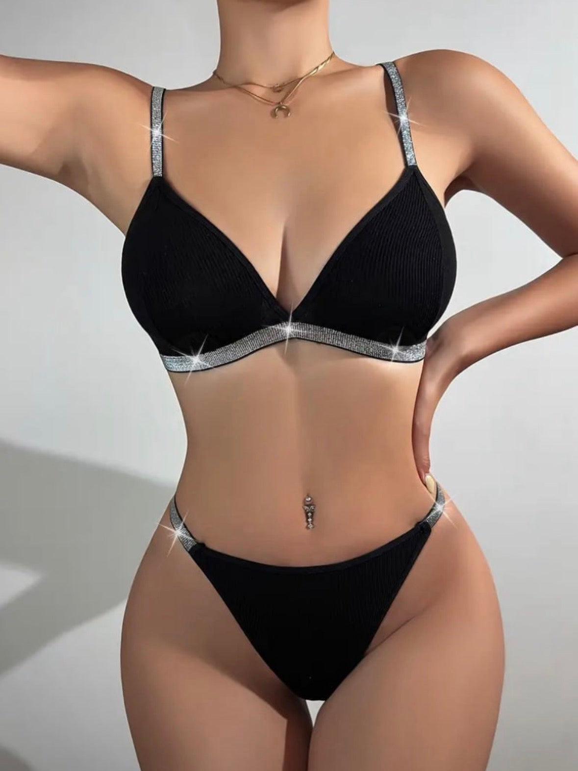 Black Lace-Trim Wireless Lingerie Set