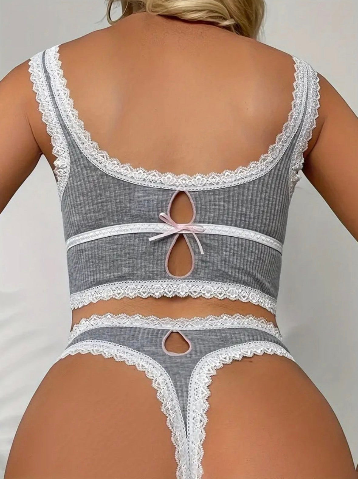 Women's Lace Trim Ribbed Bralette & Brief Set