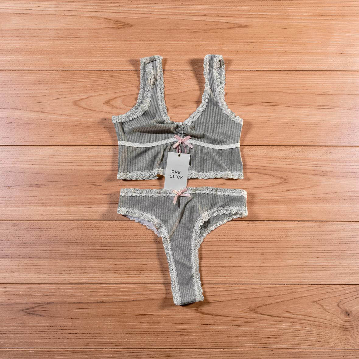 Women's Lace Trim Ribbed Bralette & Brief Set