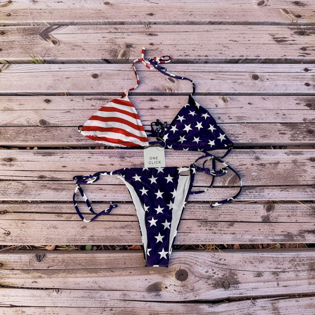 American Flag Triangle Bikini - Blue & Red Stars & Stripes