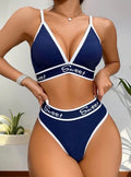 Sporty Contrast Trim Letter Bra & Panty