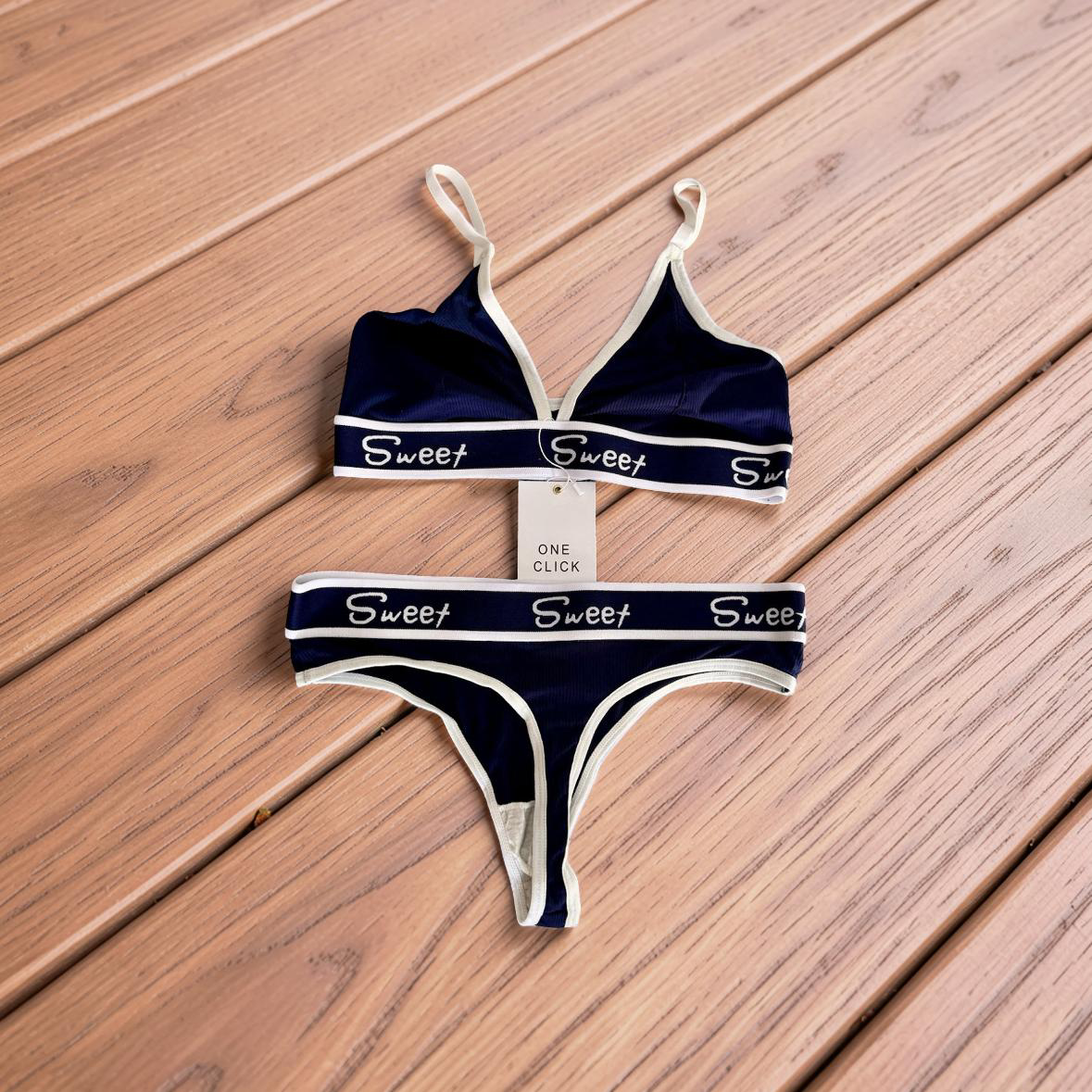 Sporty Contrast Trim Letter Bra & Panty