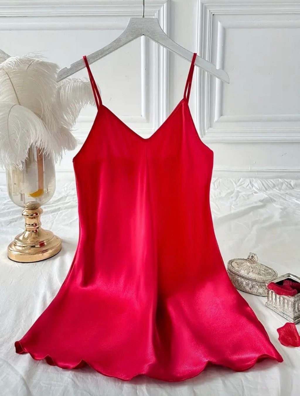 Women's Red Satin Slip Dress Nightgown