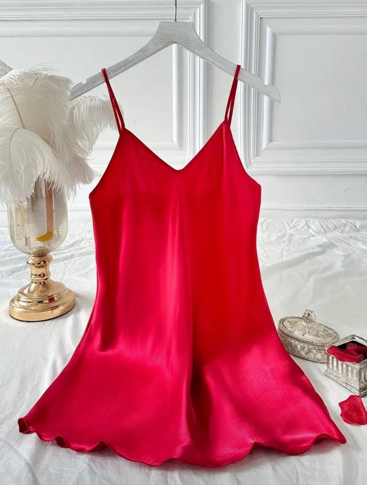 Women's Red Satin Slip Dress Nightgown