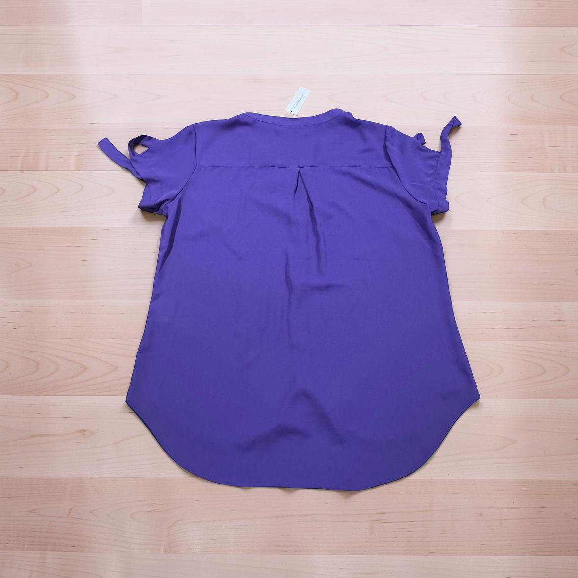 Womens Short-Sleeve Tie-Sleeve Button Front Blouse - Purple