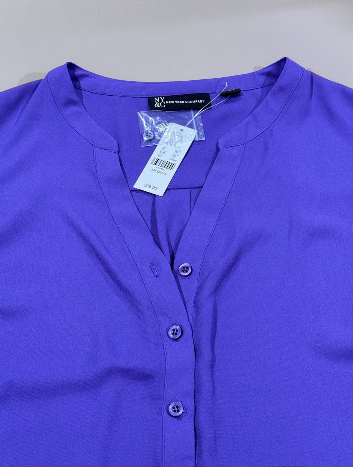 Womens Short-Sleeve Tie-Sleeve Button Front Blouse - Purple