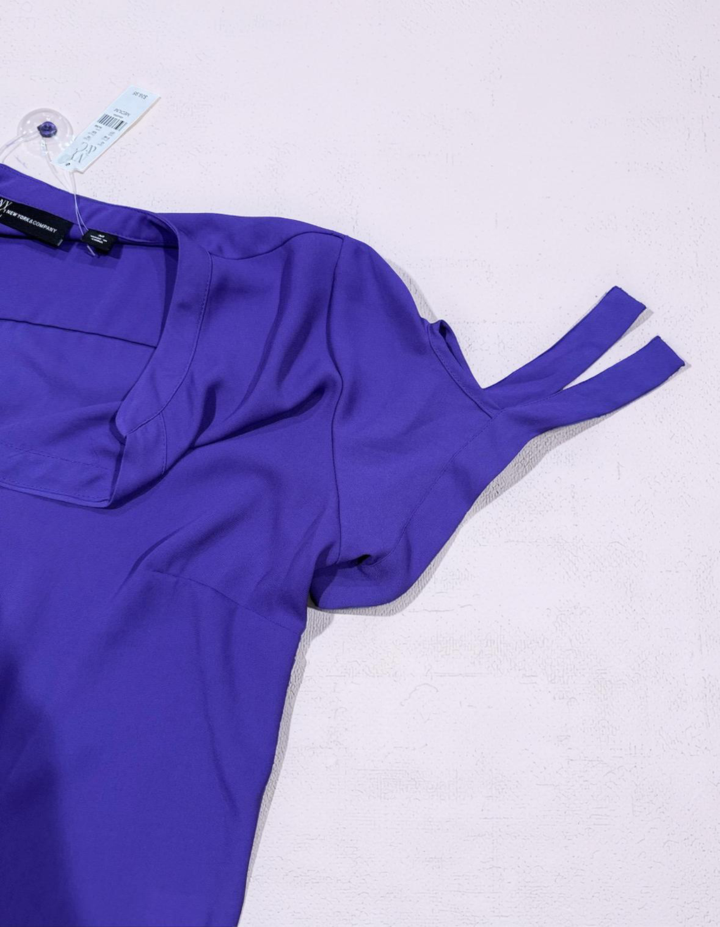 Womens Short-Sleeve Tie-Sleeve Button Front Blouse - Purple