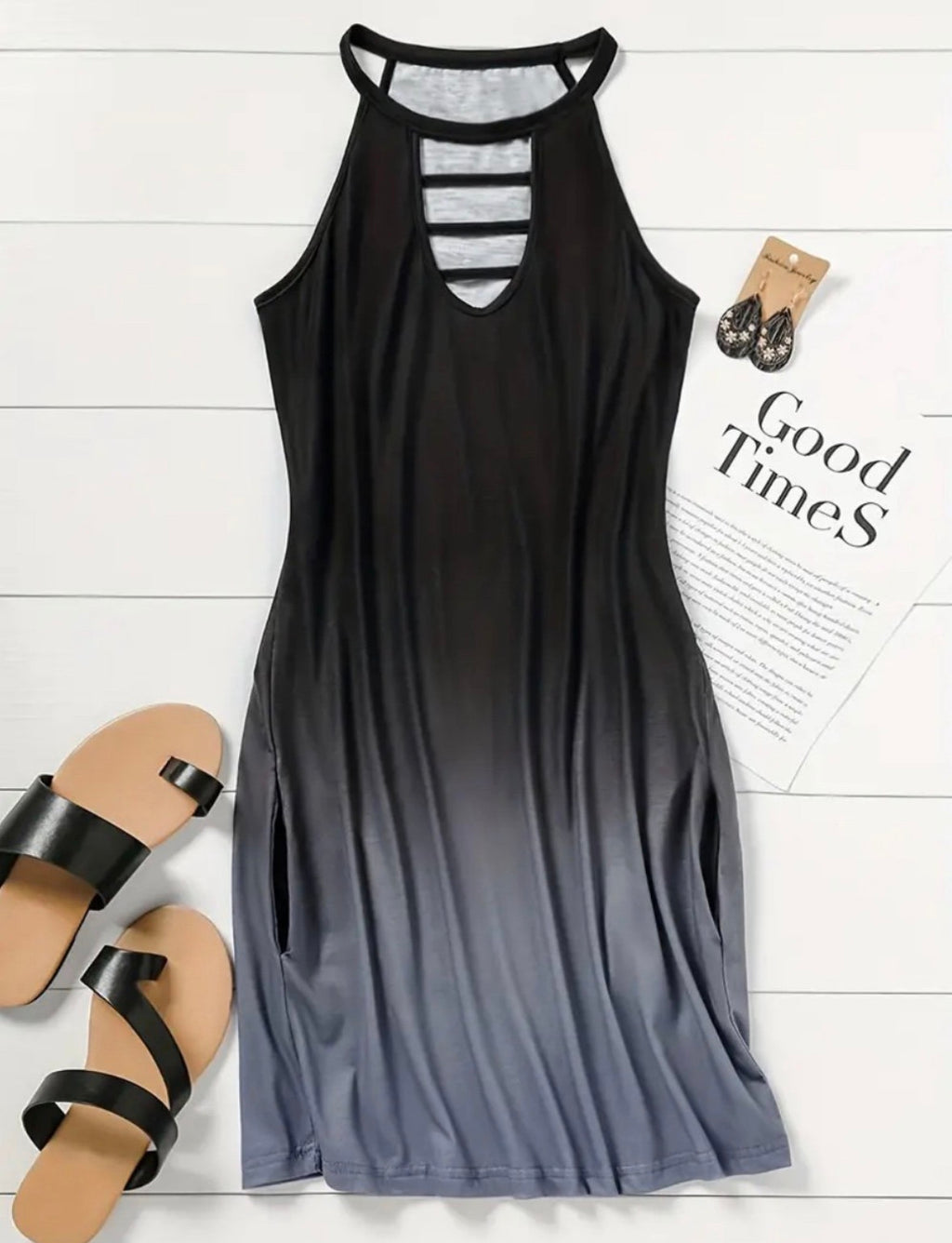 Sexy Ombre Cutout Halter Neck Fitted Dress