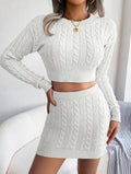 Two Piece Bodycon Cable Knit Skirt Suit