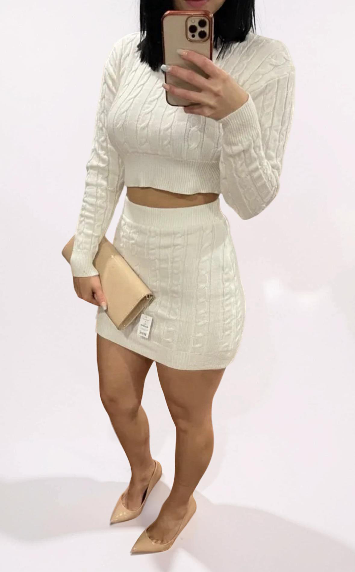 Two Piece Bodycon Cable Knit Skirt Suit