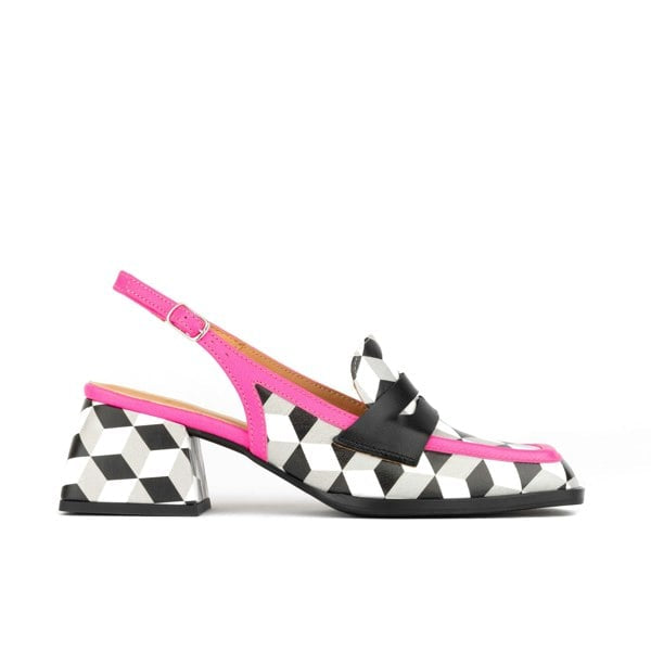 Embassy London Diana White Cubics square toe leather sling backs