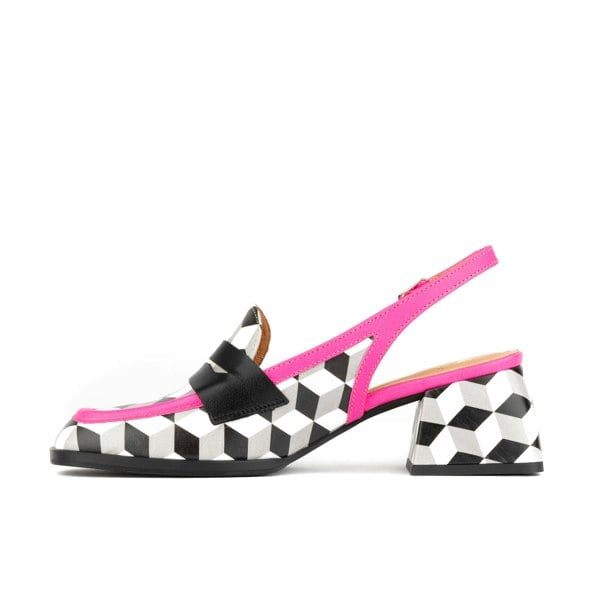Embassy London Diana White Cubics square toe leather sling backs