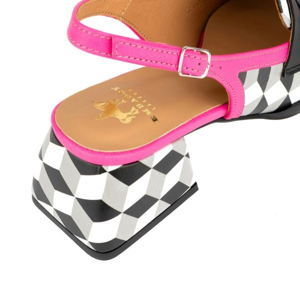 Embassy London Diana White Cubics square toe leather sling backs