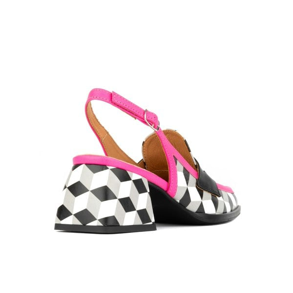 Embassy London Diana White Cubics square toe leather sling backs