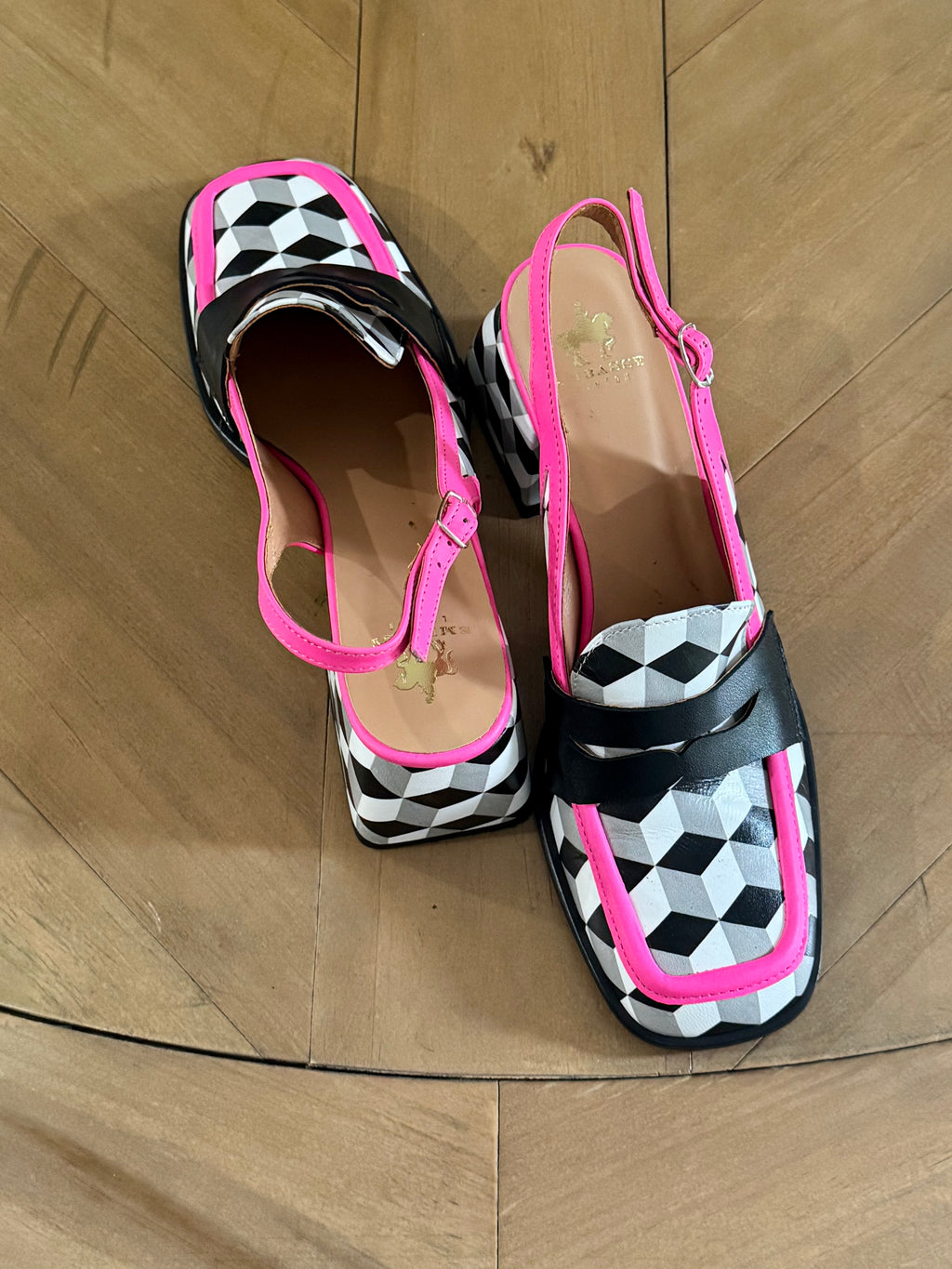 Embassy London Diana White Cubics square toe leather sling backs