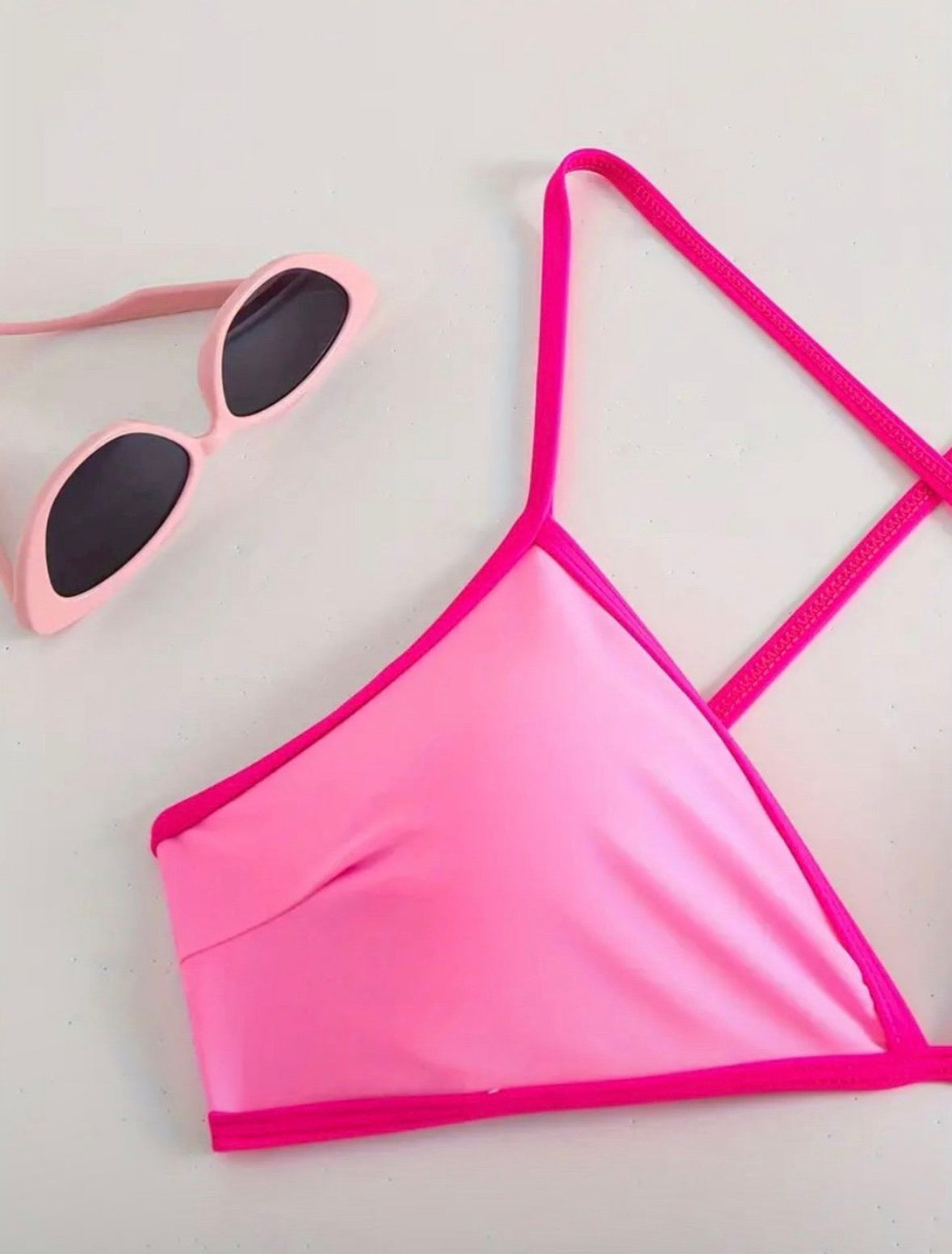 Women’s Pink Contrast Trim Bikini Set