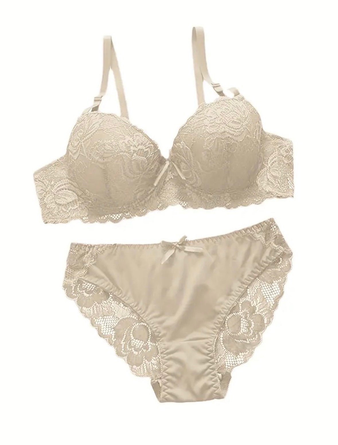 Lace Trim Push-Up Bra & Lingerie Brief Set