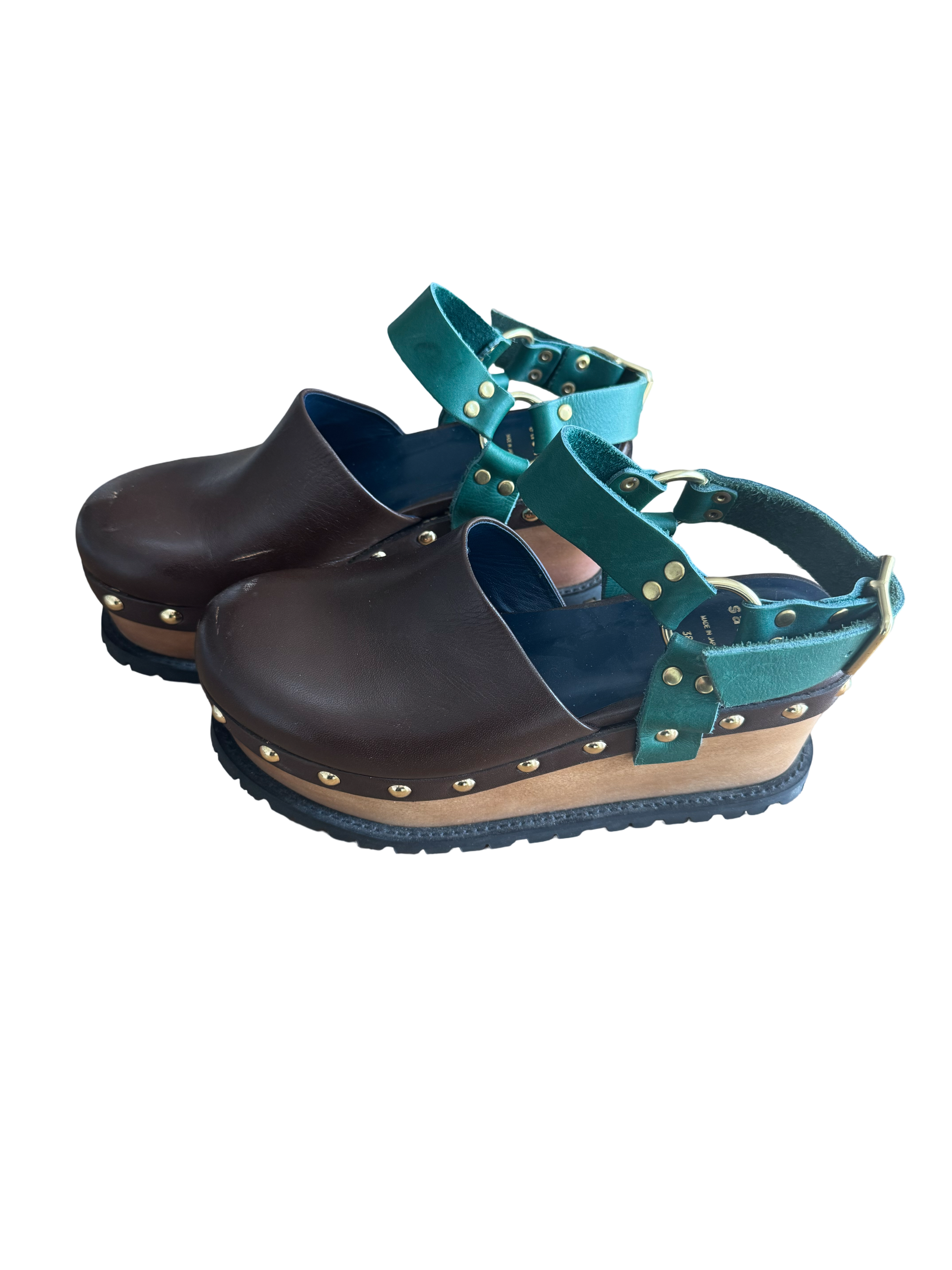 Sacai Wooden Wedge Stud Colourblock Leather Clogs