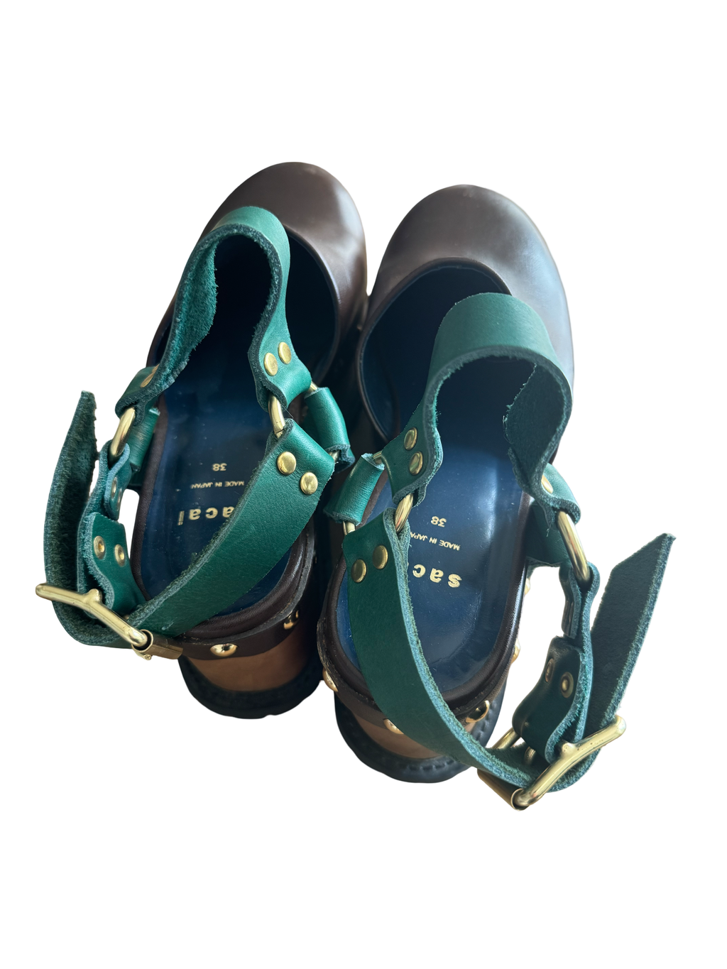 Sacai Wooden Wedge Stud Colourblock Leather Clogs