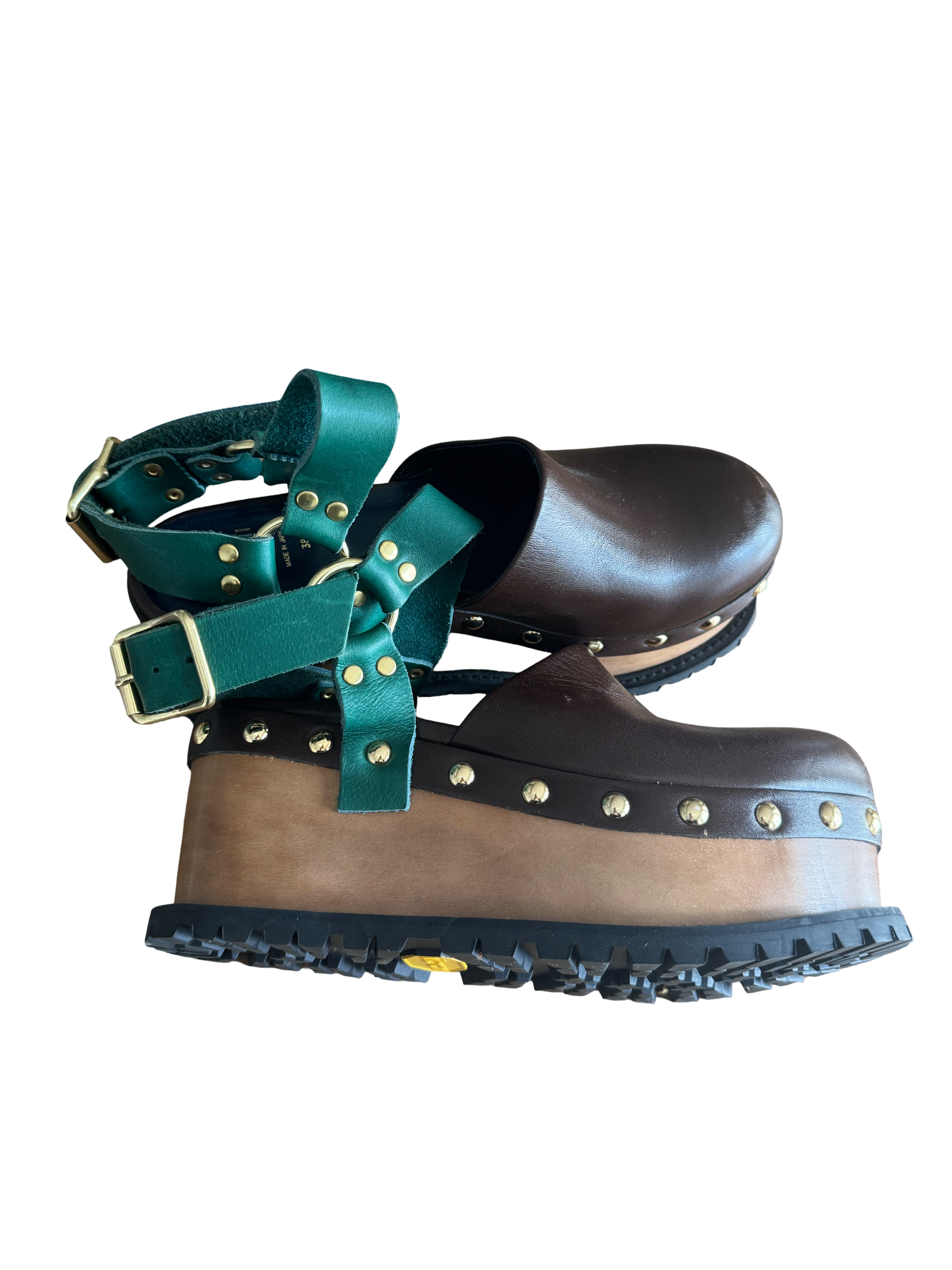 Sacai Wooden Wedge Stud Colourblock Leather Clogs