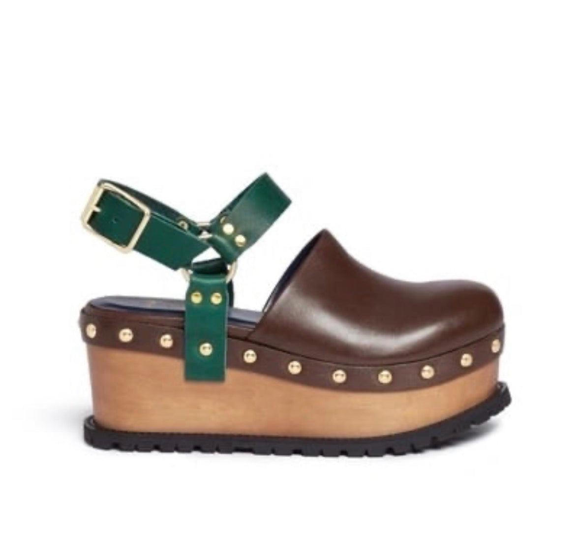 Sacai Wooden Wedge Stud Colourblock Leather Clogs