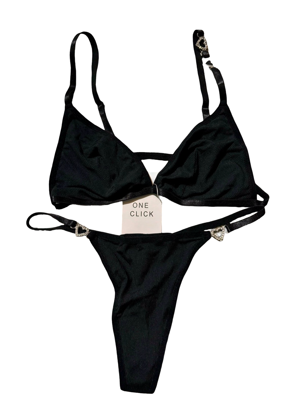 Black Women’s Two-Piece Lingerie with Heart Link Details