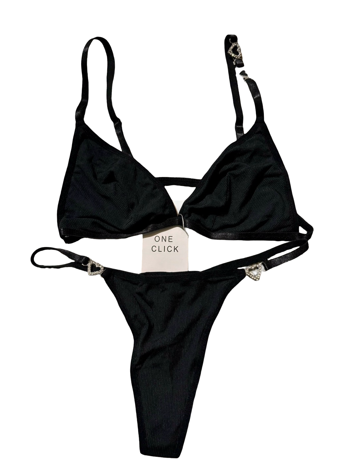Black Women’s Two-Piece Lingerie with Heart Link Details