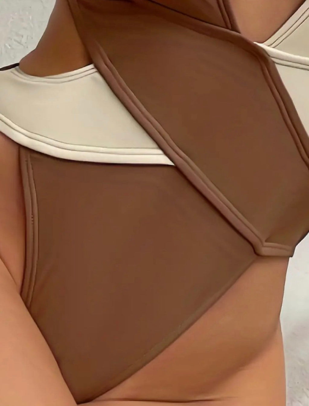 Colorblock Cutout One-Piece Swimsuit in Cream and Brown