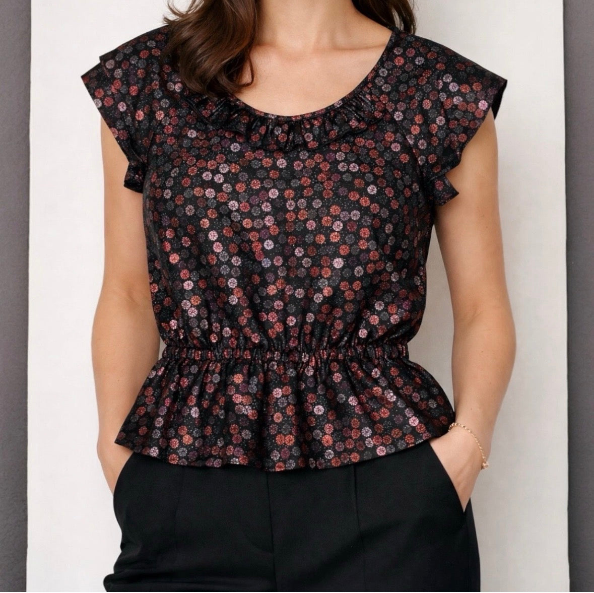 Marc by Marc Jacobs Black Multi Metallic Dot Peplum Top