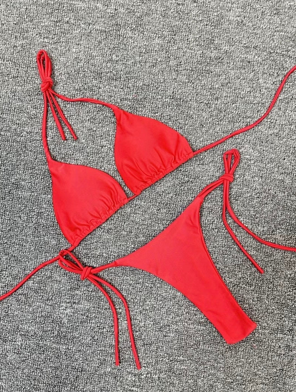 String Tie Red Triangle Bikini Top & Bottom Set
