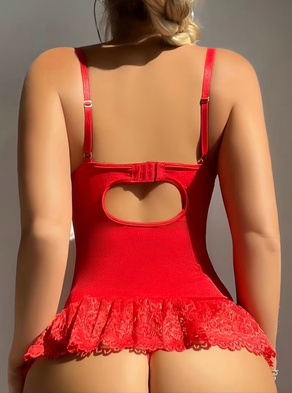 Red Lace Corset Babydoll with Garter Set