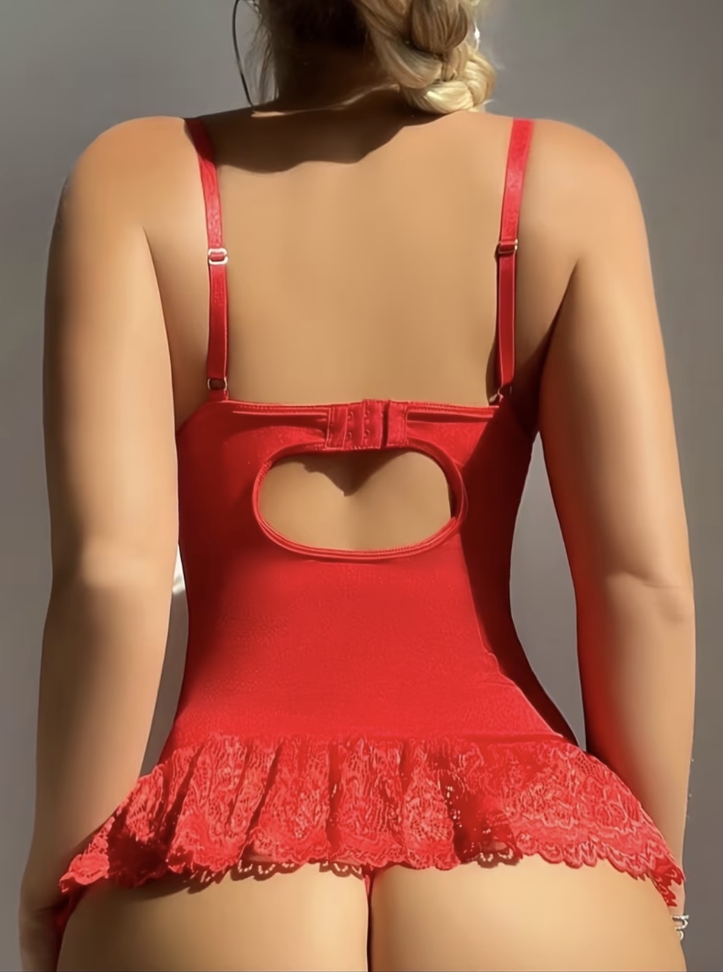 Red Lace Corset Babydoll with Garter Set