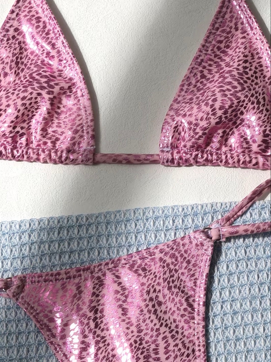 Pink Animal-Print Triangle Bikini Set