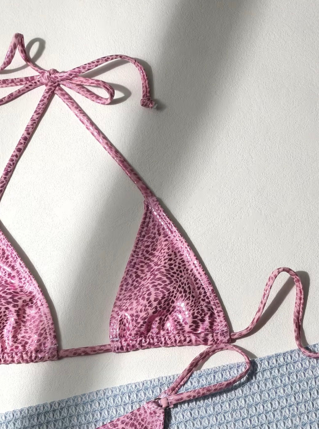Pink Animal-Print Triangle Bikini Set