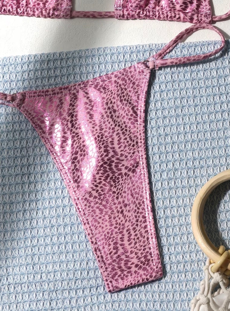 Pink Animal-Print Triangle Bikini Set