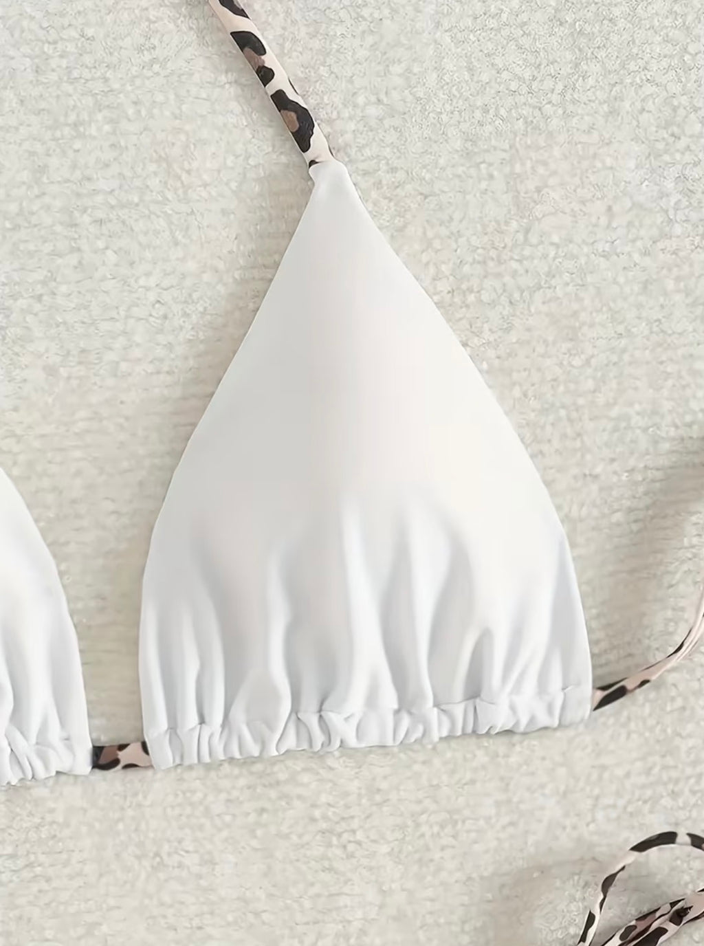 Women’s White Triangle Bikini with Leopard Trim