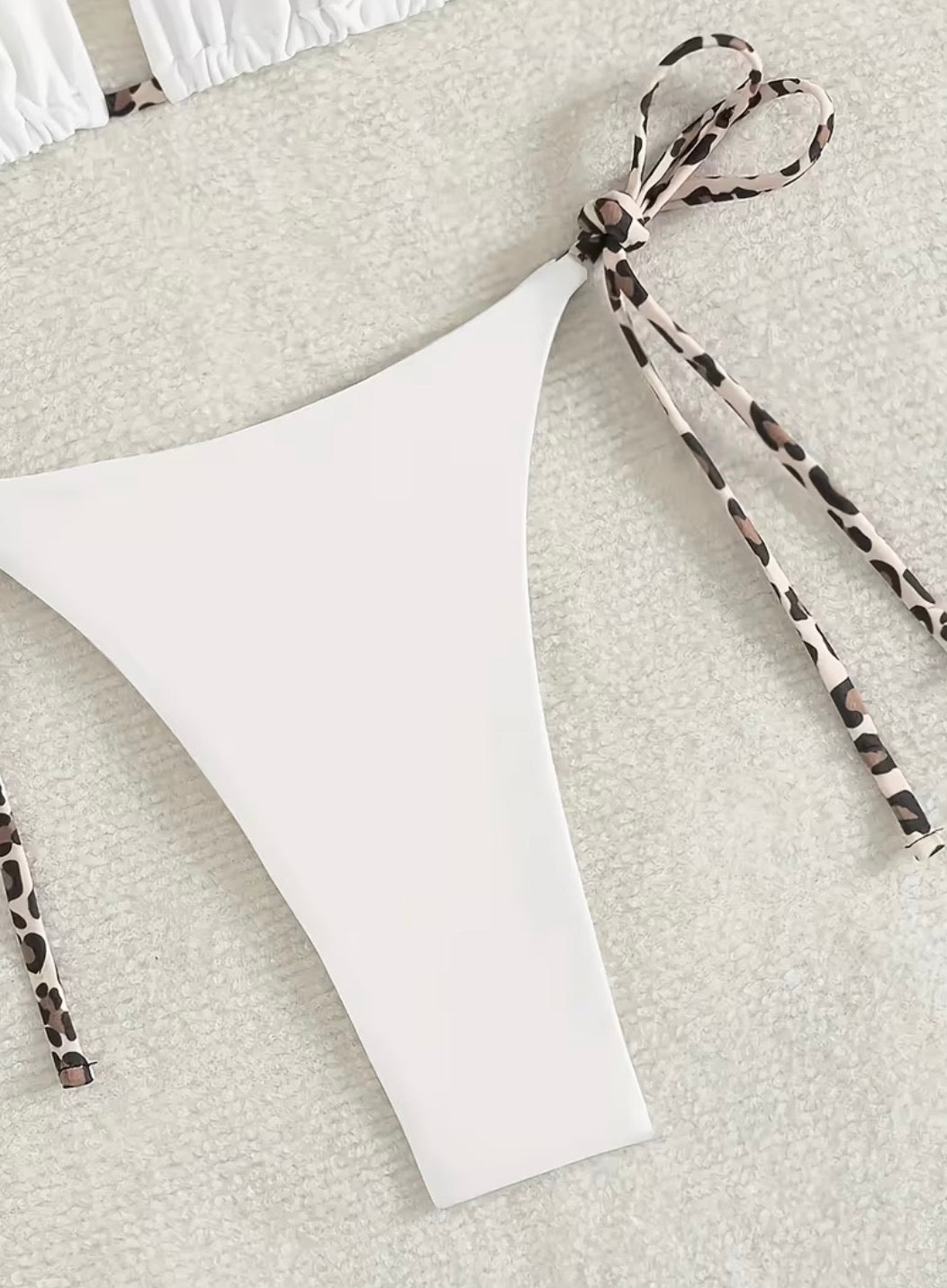 Women’s White Triangle Bikini with Leopard Trim