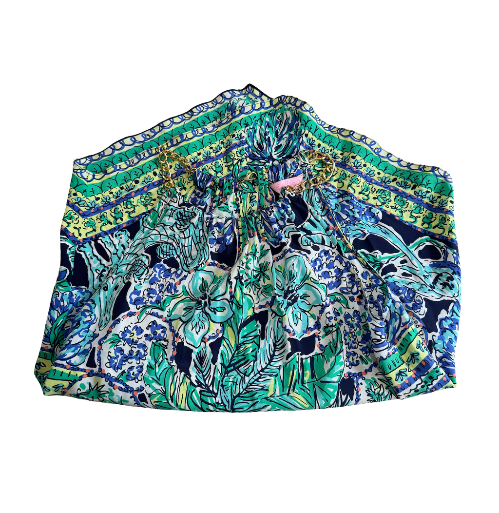Lilly Pulitzer Cabana Top Resort White Flock Together Chain Halter Blue Green