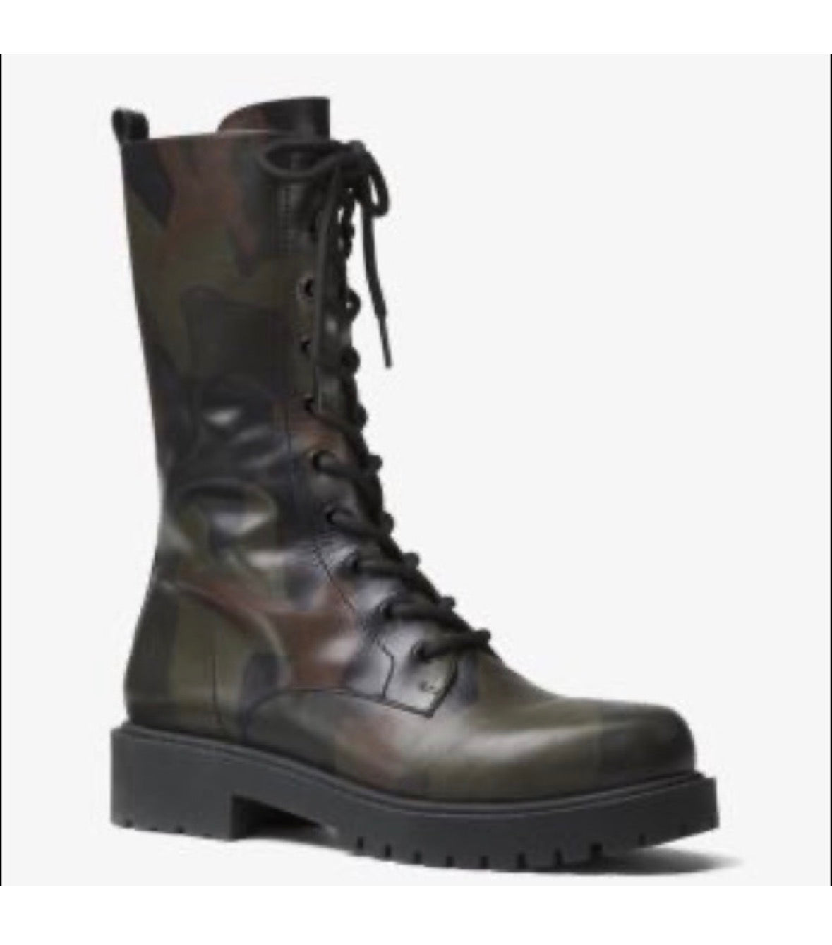 Michael Kors Brenna runway camo leather lace-up boots