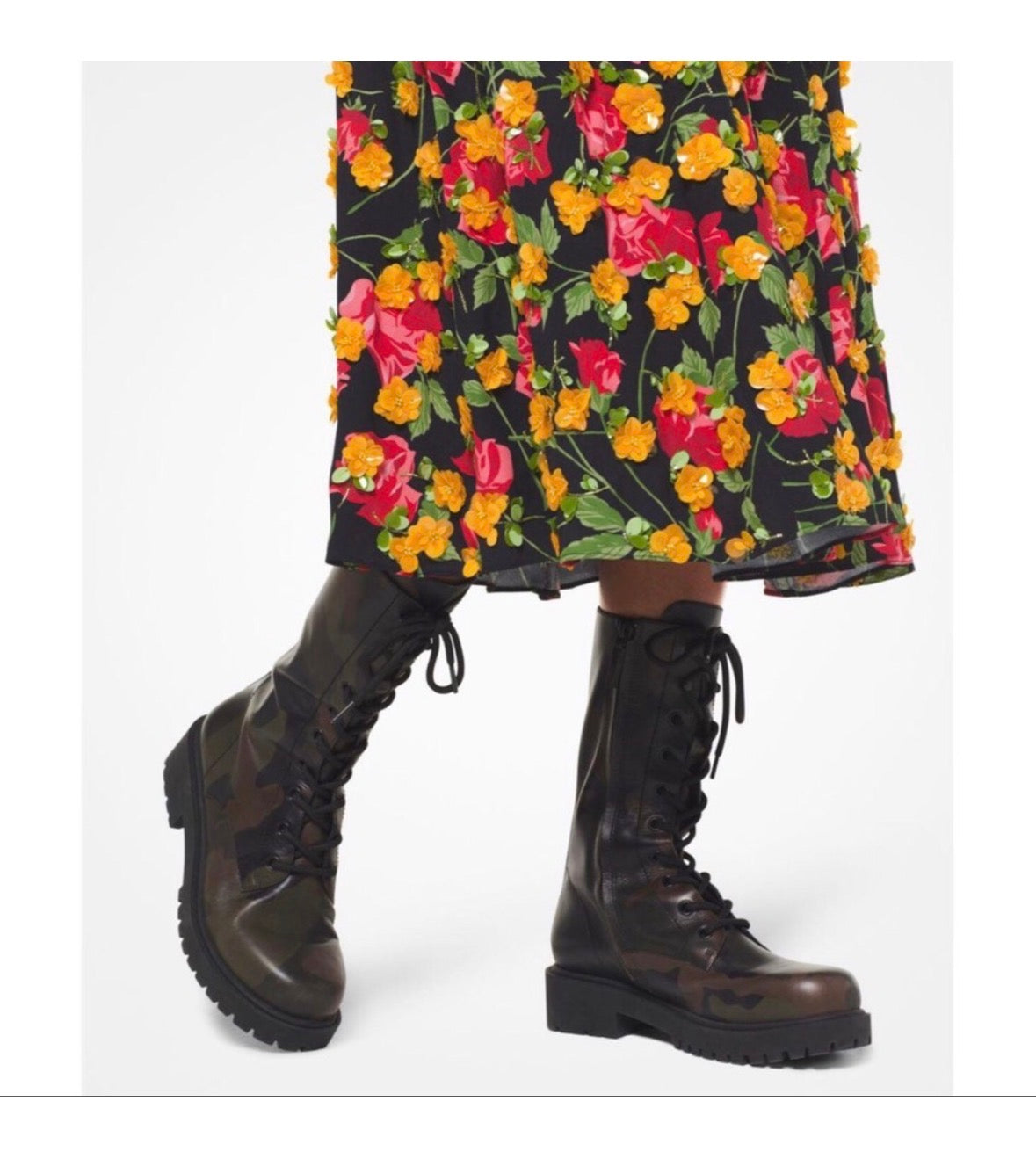 Michael Kors Brenna runway camo leather lace-up boots