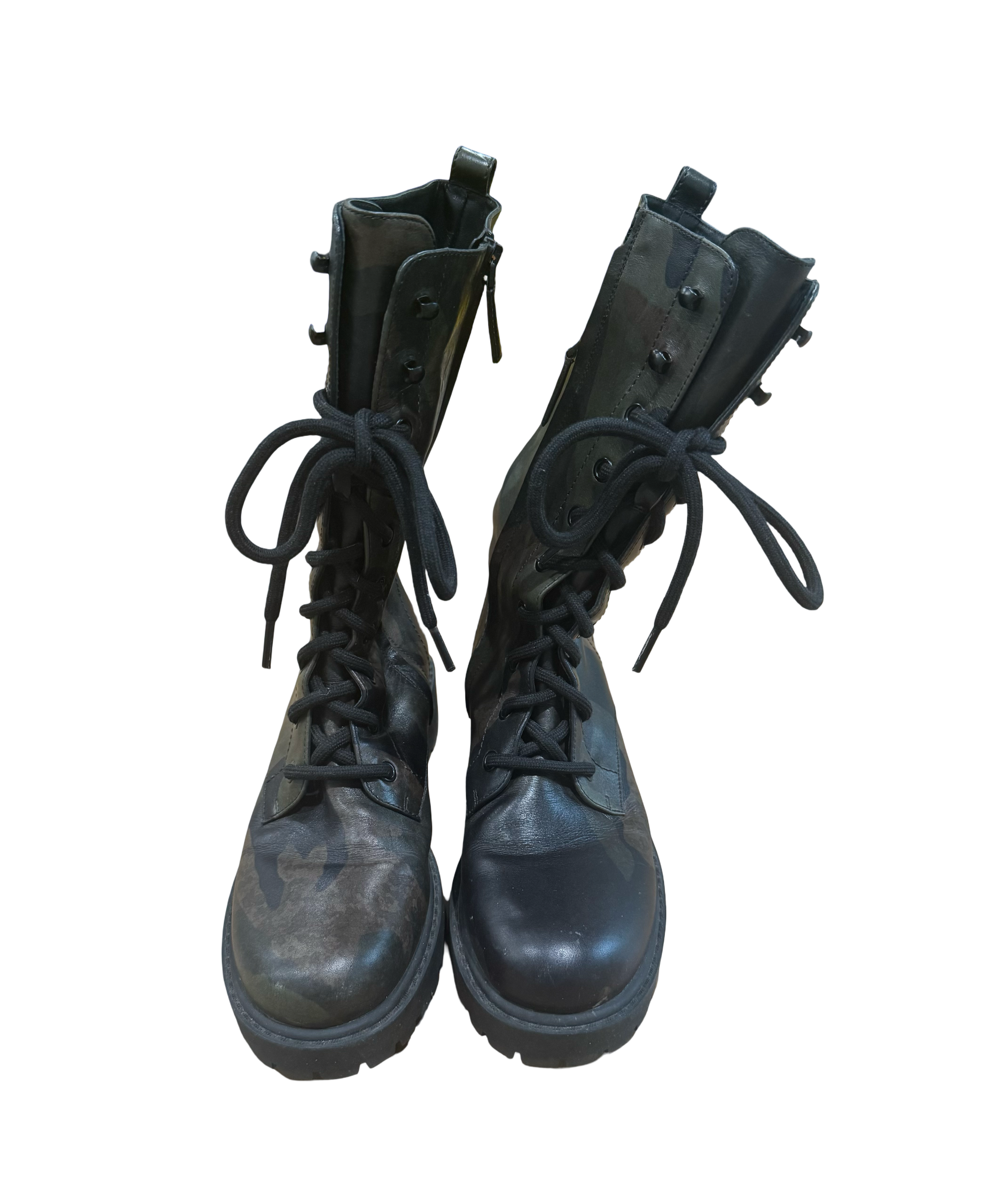 Michael Kors Brenna runway camo leather lace-up boots