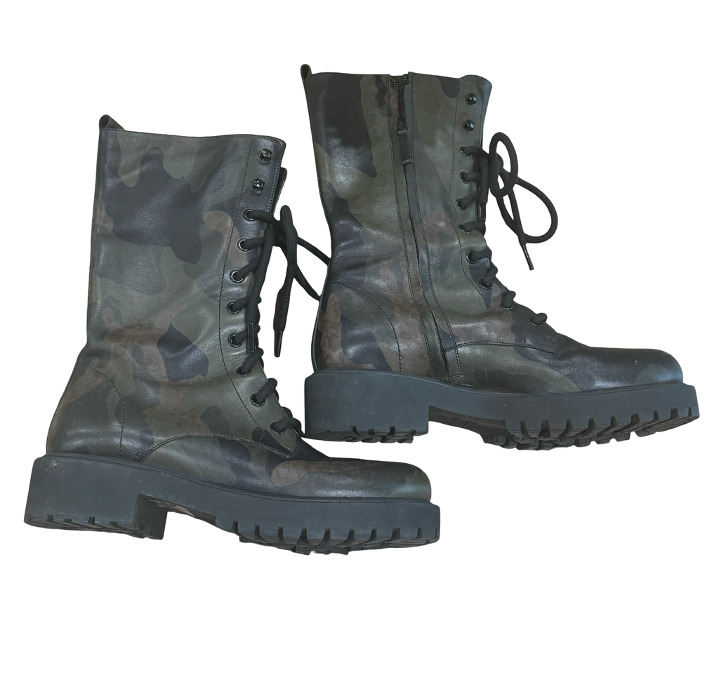 Michael Kors Brenna runway camo leather lace-up boots