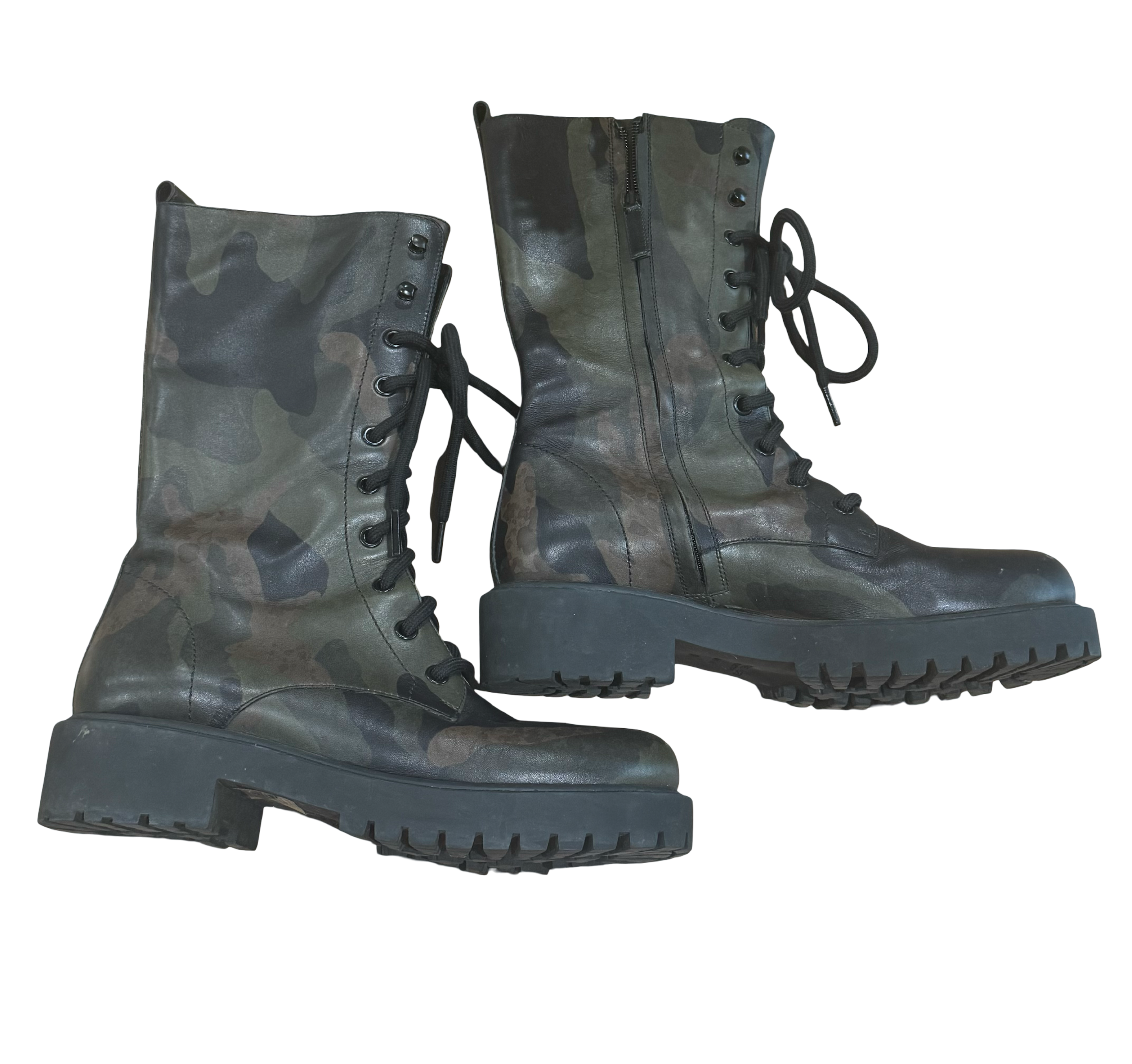 Michael Kors Brenna runway camo leather lace-up boots