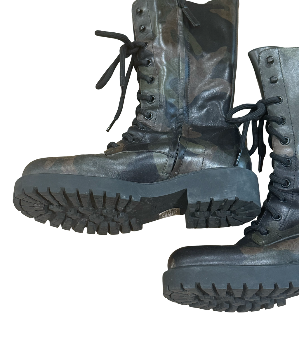 Michael Kors Brenna runway camo leather lace-up boots