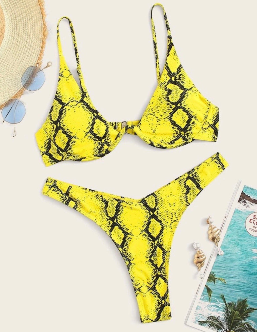 Snake skin print with high cut bikini