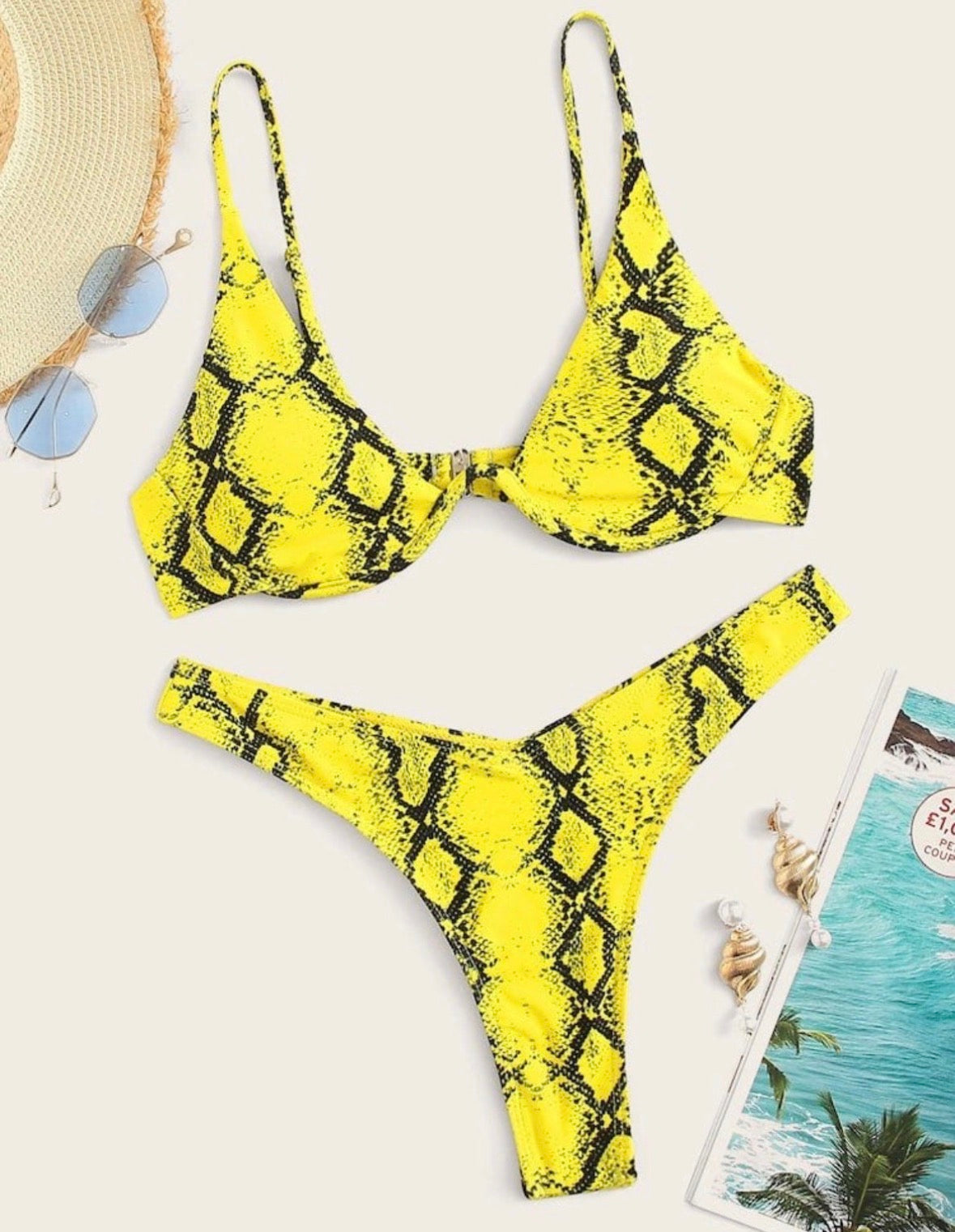 Snake skin print with high cut bikini