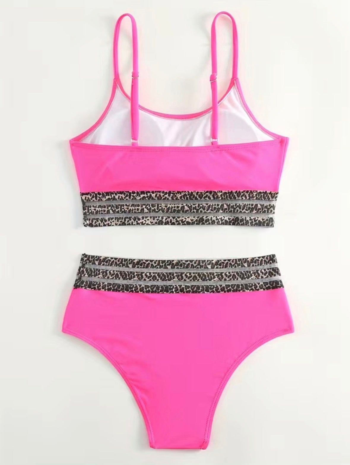 Contrast Leopard mesh print bikini