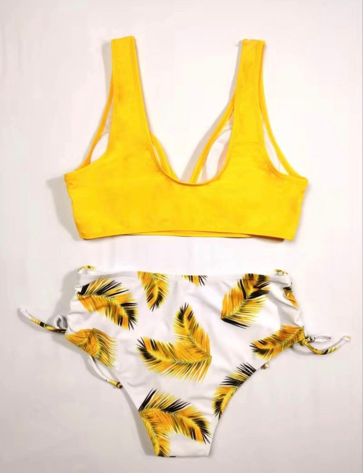 Contrast Leaf print yellow bikini set