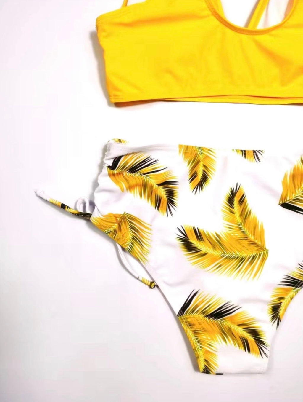 Contrast Leaf print yellow bikini set